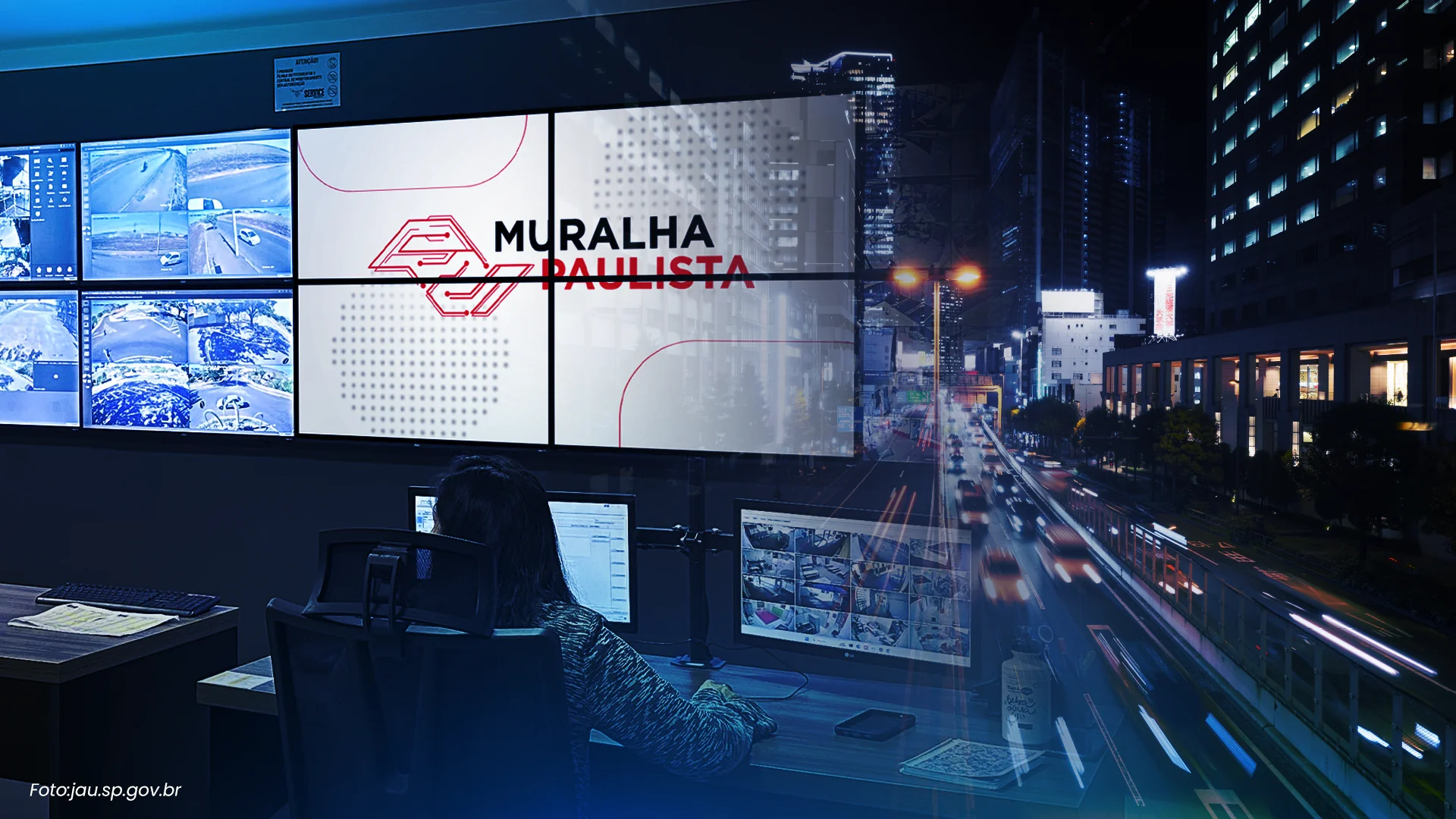 Central de monitoramento Muralha Paulista, com crédito Foto:jau.sp.gov.br
