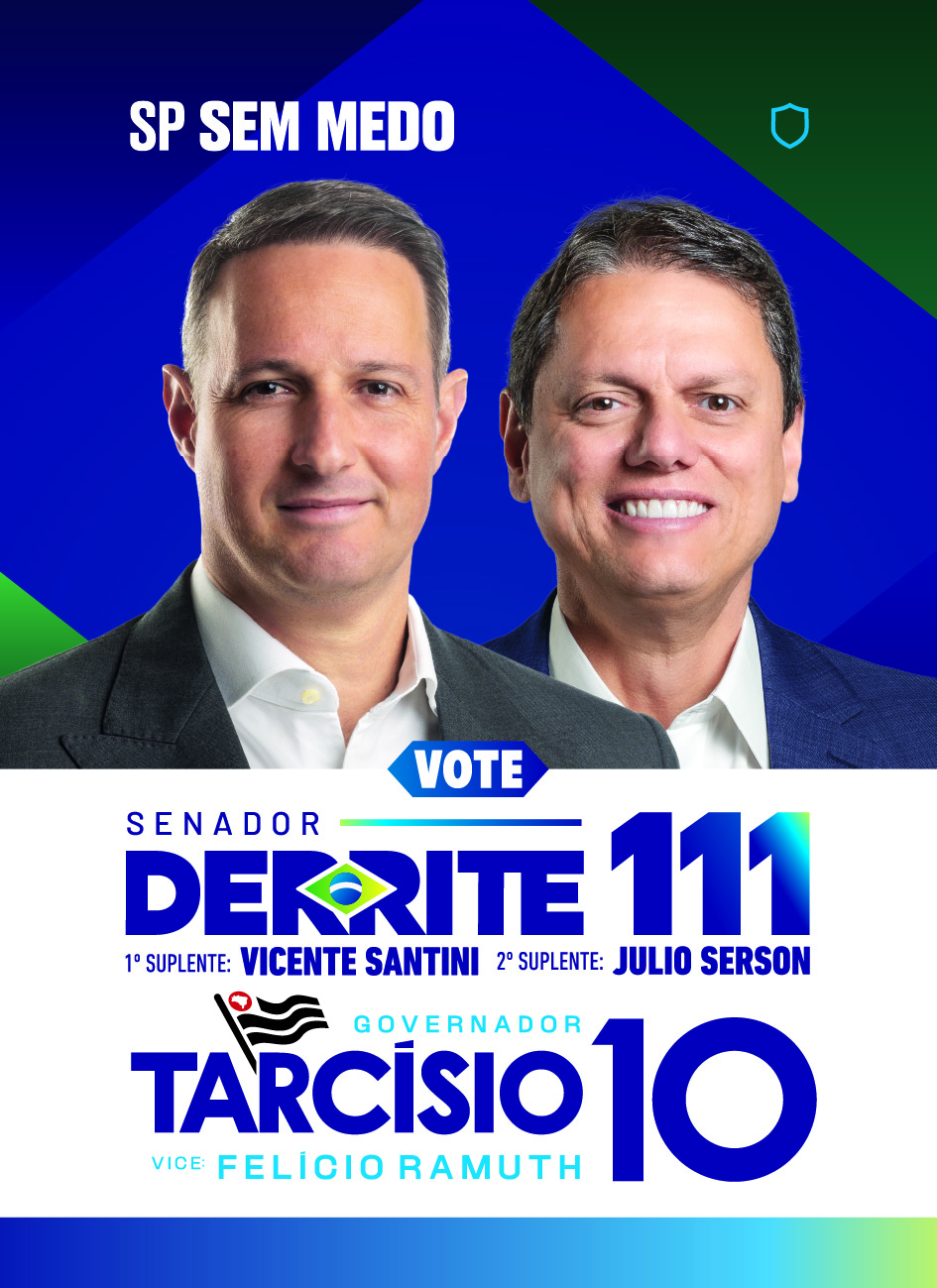 Santinho 7x10 cm — frente com Derrite 111 e Tarcísio 10